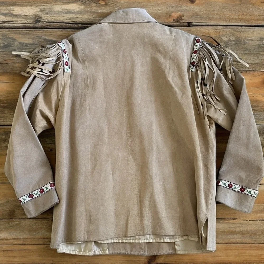 Double D Ranch vintage Beaded Fringe Suede Leather “Telling Stories” Jacket - Picture 3 of 16